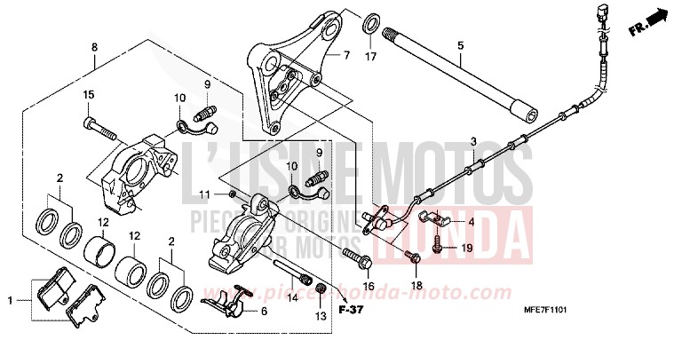 REAR BRAKE CALIPER for Shadow Aero CANDY BLAZE ORANGE (YR196) from 2010